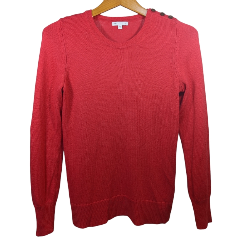 Gap Luxe Red Coral Sweater Small Button Accent
